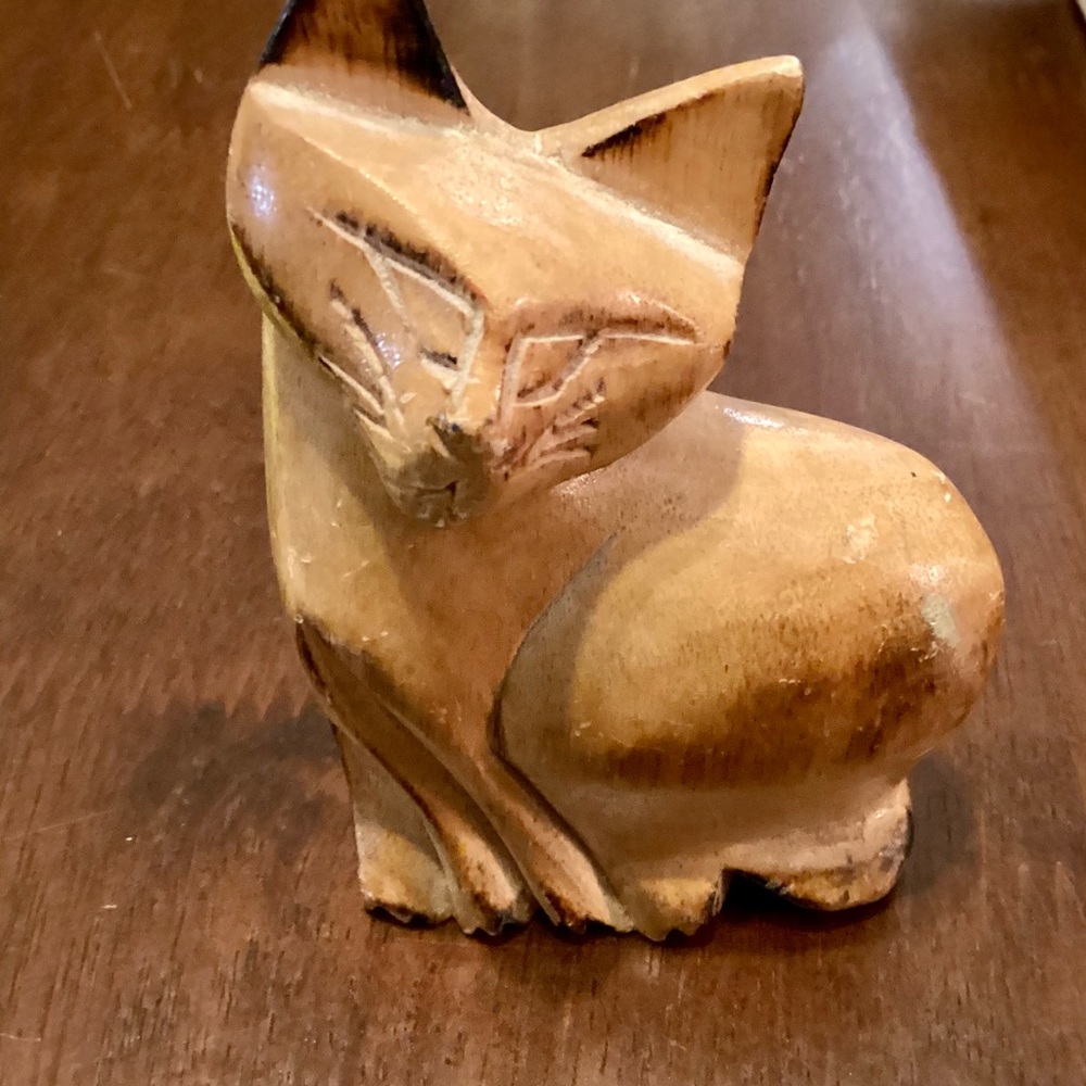 Hand-Carved Wooden Cat Figurine